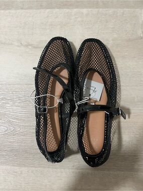 Women’s Black Mesh Mary Jane Flats